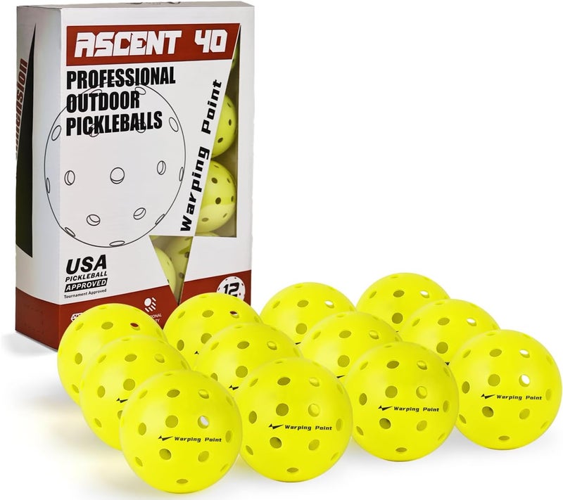 Warping Point Outdoor Pickleball Balls USAPA Approved | 4 Pack, 12 Pack | 40 Holes Competition Pickle Balls for Tournament Play | Crack Resistant Pickleball for Beginner Intermediate Pro Player - Image 1
